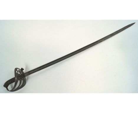 A 19th Century 1827 pattern Colonial Wars Rifle Volunteers officers sword having a pierced half basket hilt with crowned bugl