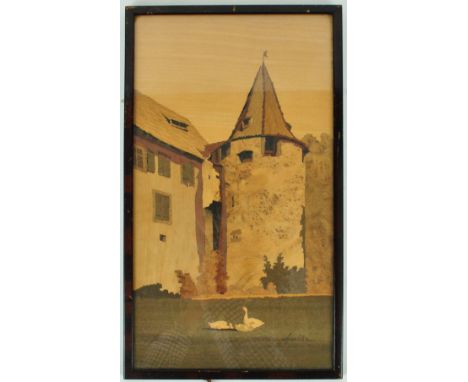 Charles Spindler (French), 1865-1938, 'Gemar', marquetry panel, incised signature, artist label to verso stating 'Spindler Pa