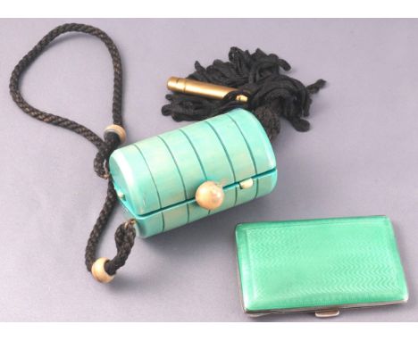 A ladies white metal and enamel small form evening cigarette case, the cover basse taille engraved and enamelled in transluce