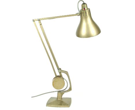 An early 20th Century Hardrill &amp; Horstmann counter balance lamp having a bronzed finish set to a squared base, 84cm high 