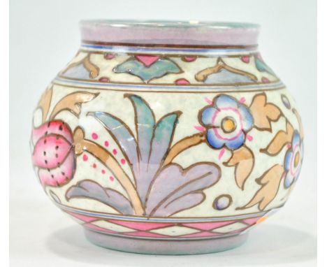 A Charlotte R Head pottery globular vase, with tube lined flowers, factory marks, 8cm high