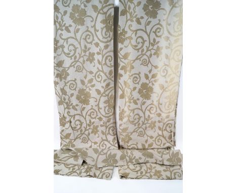 A pair of lined curtains by Christine Waldron with Laura Ashley cotton and chenille fabric with a pale brown/fawn flower desi