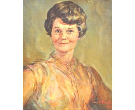 Carol Neselle, Portrait of a Lady, oil on canvas, signed and dated 1971 lower right, 60cm x 50cm