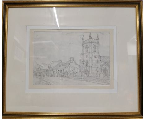 After L S Lowry, Village Church, working pencil sketch, bears signature, dated 1960, 20cm x 28cm 