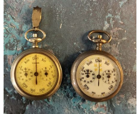 A white metal engine turned cased Henri Chatelain pedometer, white enamel dial, Arabic numerals reading to 1760 feet or one m