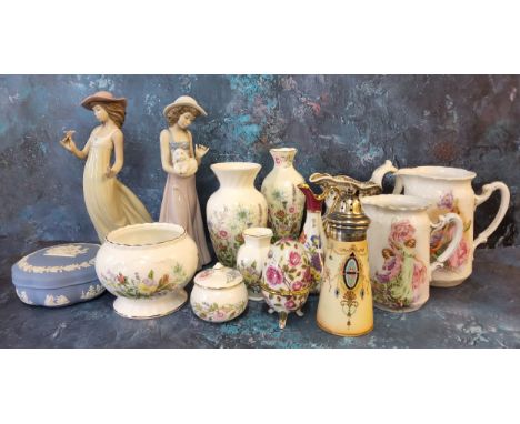 Aynsley Wild Tudor vases'&nbsp; Wedgwood Jasperware;&nbsp; Nao figures;&nbsp; etc 