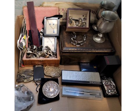 Boxes &amp; objects - a silver backed circular purse mirror, Ron Carr, Sheffield, 1996; a silver golf teaspoon, stamped D &am