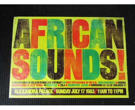 An African Sounds! poster, Alexandra Palace, Sunday July 17 1983, A Celebration of Nelson Mandela's Birthday, featuring first