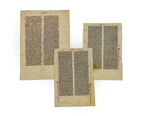 Bible (Latin). Single leaf from Jeremiah XLI-XLIII, probably Paris, c.1300, manuscript in brown ink on very fine vellum, 186 