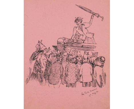 Suffragettes. Album of autographs and sketches, 1910-15. 4to (226 x 176 mm), contemporary maroon roan album, marbled endpaper