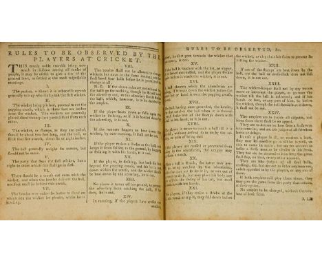 Cricket. 'Rules to be observed by the players at cricket' [2 pp., printed in:] The Sky-Lark: containing a New, Elegant, and m