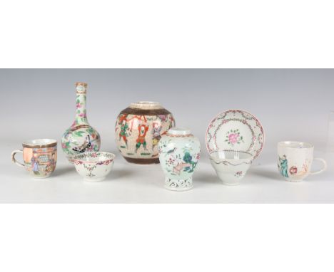 A group of Chinese porcelain, 18th century and later, including an export porcelain Mandarin palette coffee cup, painted with