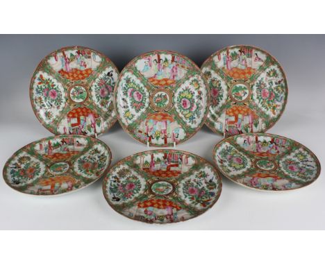 A group of Oriental porcelain, mostly 19th century including six Chinese Canton famille rose medallion plates, typically pain