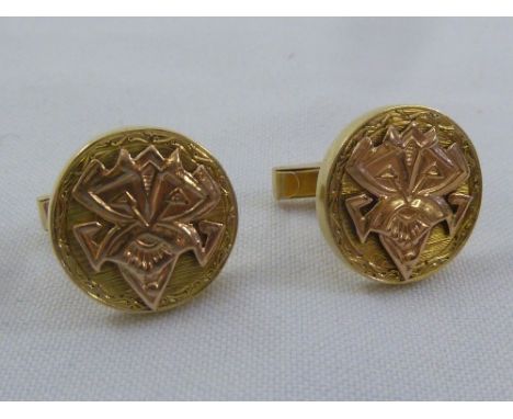 A pair of two colour gold cufflinks tested 14ct, approx weight 14.8g
