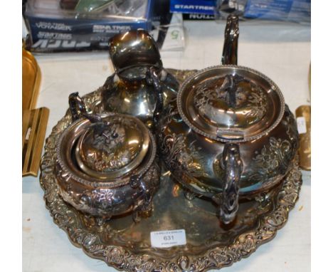 3 PIECE EP TEA SERVICE &amp; EP TRAY     