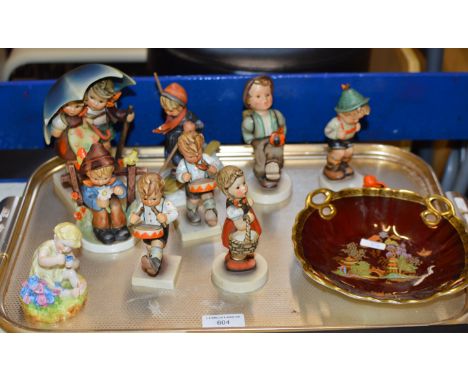 ROYAL WORCESTER FIGURINE - MISCHIEF BY DOUGHTY, 8 VARIOUS HUMMEL FIGURINES &amp; CROWN DEVON DISH     