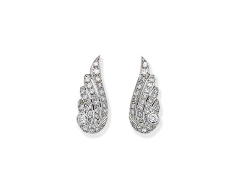 Pair of diamond earringsEach pierced wing set throughout with brilliant and single-cut diamonds, length 2.6cmFor further info