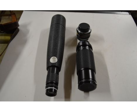 A Tokina camera lens; one other lens; and a Hertel &amp; Reuss telescope 