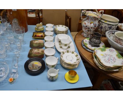 A quantity of Spode "Persia" patterned teaware; a Victorian prattware pot lid; two Royal Doulton dishes etc.