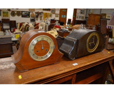 A walnut cased two hole mantel clock; and one other clock 