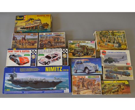 12 assorted kits including vintage military Airfix examples.