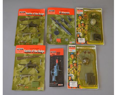 Selection of Palitoy Action Man accessories: two Weapons Arsenal Battle of the Bulge; Internationals German Paratrooper Unifo