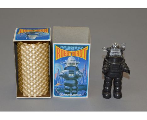 Masudaya (Japan) Forbidden Planet Robby Robot 1984, black plastic robot, approx. 11.5 cm tall. E, boxed.