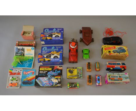 Mixed lot, includes: three boxed Ideal Guzzlers; two boxed Deoma Micromodels; boxed Chad Valley Remote Control Car; carded Sp