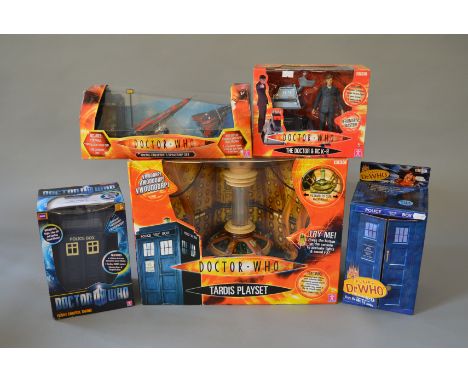 Five Doctor Who toys: Character Tardis Playset; Character The Doctor & RC K-9; Character Flight Control Tardis; Character Mic