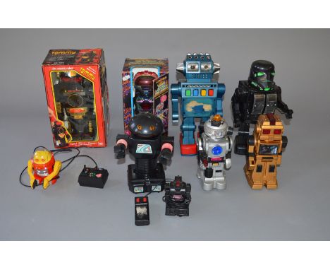 7 vintage plastic robot toys 