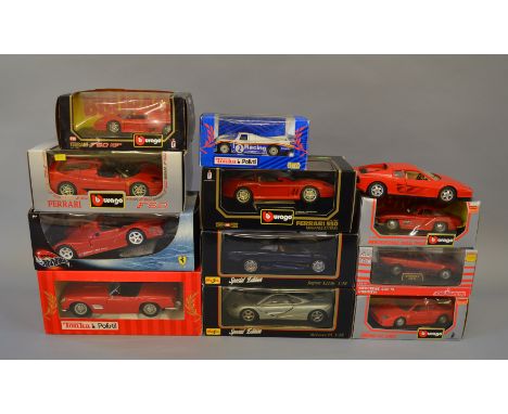 11 x large scale diecast models, 1:18 & 1:24, by Hot Wheels, Majorette, Polistil, Bburago, etc, includes Mercedes-Benz and Fe