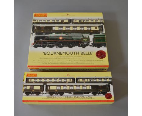 OO Gauge. Hornby. R.2300 "Bournemouth Belle" train pack. BR Merchant Navy "New Zealand Line" & 3 Pulman coaches, together wit
