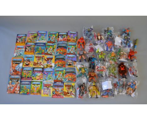 26 x Mattel Masters of the Universe action figures, most complete with weapons. Together with a good selection of MOTU mini b