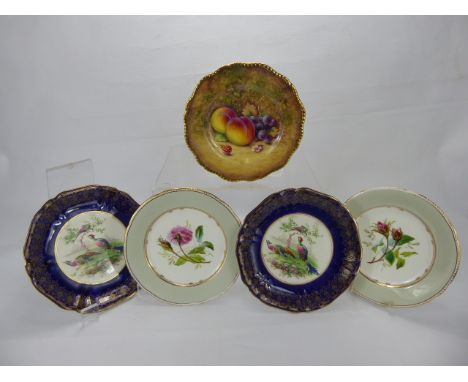 A Pair of Copeland Cabinet Plates, hand painted with raised floral decoration, factory marks to base together with a Royal Wo