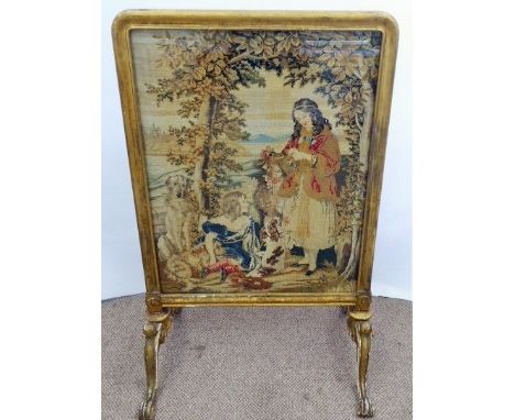 An Antique Tapestry Fire Screen, depicting a classical scene, approx 68 x 88 cms, glazed and framed in a plain gilt frame, su