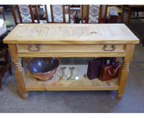 A Pine Sideboard, with a long drawer to one side and lower shelf, approx 120 x 45 x 77 cms.