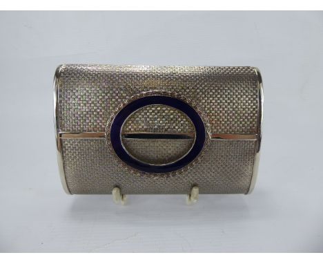 A Lady's Italian Silver Metal Mesh Clutch Bag. The bag having a midnight blue enamel clasp, approx 16 x 12 cms.