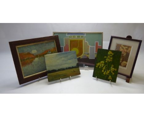 Miscellaneous Oils, including 1970's Myriel Sabin Gouache on Paper entitled 'Window Box', approx 28.7 x 38.7 cms, a contempor