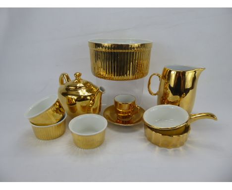 A Part Royal Worcester Lustre Ware Porcelain, including ice barrel, coffee pot, tea pot, large jug, sugar bowl and cover, eig