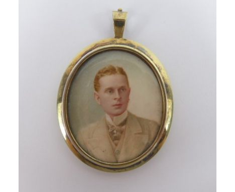 Ernest Rinzi (1836-1909) Portrait miniature of an Edwardian Gentleman, approx 7 x 5 cms, contained within a 14 ct yellow gold
