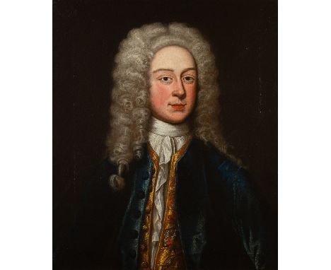 Follower of Sir Godfrey Kneller (British 1646-1723)/Portrait of a Gentleman/head and shoulders, wearing a wig and a blue coat