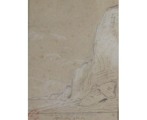 Adolphe Cals (French 1810-1880)/Cliffs/ pen and ink sketch heightened with white, 13cm x 9.5cm/and a book A-F Cals ou Le Bonh