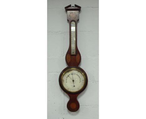 A two-part wheel barometer, the silvered dial signed J Hicks, London, No 9170 with aneroid movement in a mahogany case with f