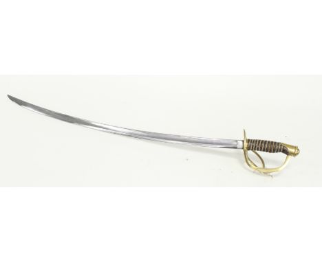 An American 1864 Civil War artillery sabre with brass D guard and brass wire work clad leather grip, (no scabbard) 104cm long