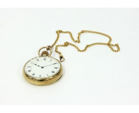 A 9ct gold gentleman's open faced keyless pocket watch by The Army and Navy Cooperative Society Ltd., No 3953, the white enam
