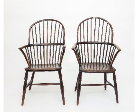 Two 19th Century beech elm and ash stick back armchairs/see illustration
