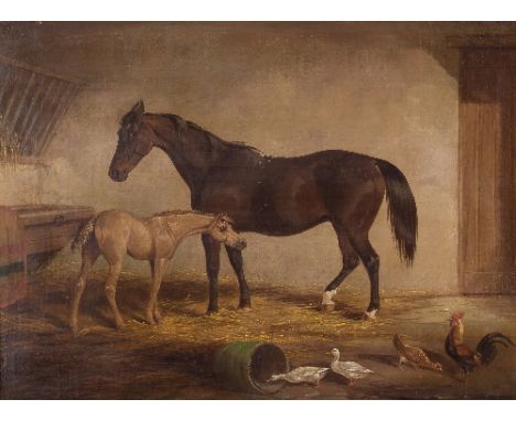 Attributed to John Frederick Herring Snr. (British 1795-1865)/Mare and Foal in a Stable/bears signature and date lower left/o
