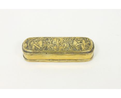 A Flemish brass tobacco box commemorating the Battle of Krefeld 1758, bearing a portrait of The Duke of Brunswick and a crown