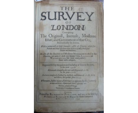 Stow (J) The Survey of London, published by Elizabeth Purslow, Royal Exchange 1633 Condition Report: In a modern quarter calf