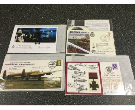 Four signed FDCs to inc Les Munro/Johnny Johnson SOE, R Knight 617 Sqn VC Tasker Watkins & Belgian Resistance: George Doutrem
